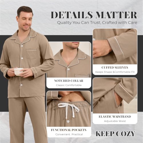 Image of U2SKIIN Men's 100% Cotton Pajama Set, Soft Button Down Sleepwear Lounge Pjs