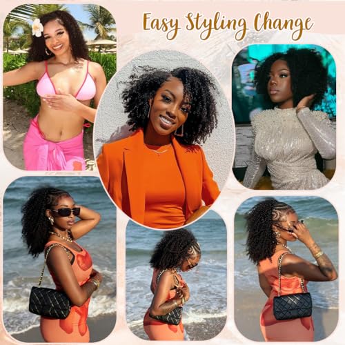 4Pcs Afro Kinky Curly Clip in Hair Extensions Real Human Hair, 12 Inch 60g Natural Black, Lace Invisible Seamless & Thicken, 4B 4C Remy Clip Ins for Women — view 6
