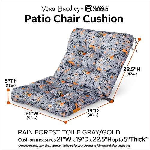 Vera Bradley By Classic Accessories Polyester Water-Resistant Patio Chair Cushion, 21 X 19 X 22.5 X 5 Inch, Rain Forest Toile Gray/Gold, Seat Back Cushion #TOP6