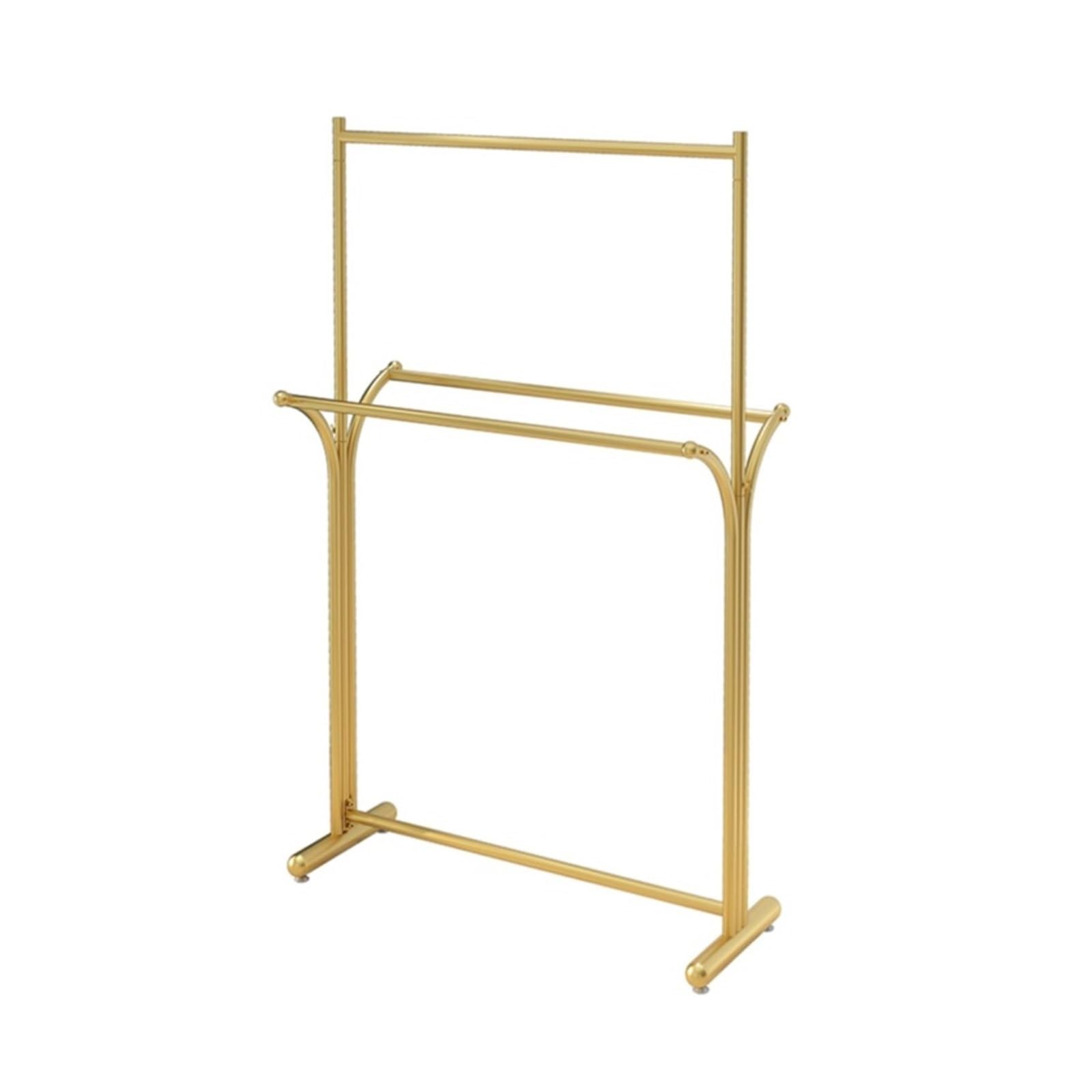 LJHFG63KUYT Clothes Rack Clothing Store Hangers, Nordic Double Row, Upper and Lower Double-layer Floor Racks, Single Pole Display Stand(Gold,Small)