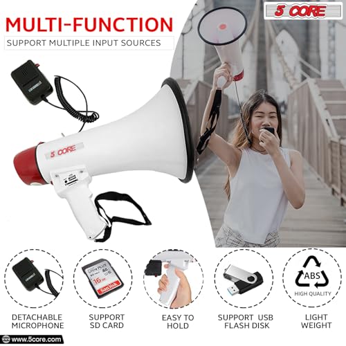 image for 5 CORE Megaphone Bull Horn 40W Peak Loud Siren Noise Maker Rechargeabl