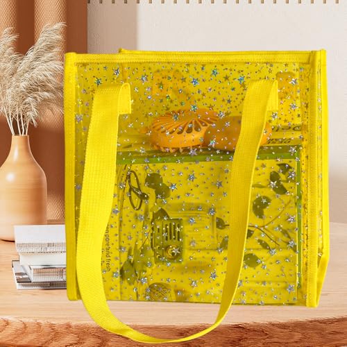 Transparent Tote Bag with Stars Pattern Print, Large Capacity Shopping Bag, Reusable Bag 10 x 9.8×3.9 inches3