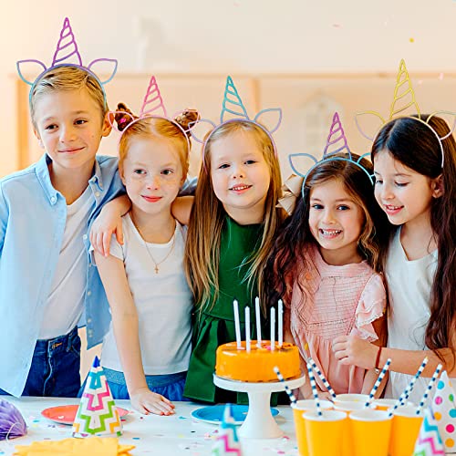 Urskytous 18Pcs Unicorn Birthday Party Favors Unicorn Headbands For Girls Halloween Christmas Party Supplies Gift Cosplay Plastic Hairbands Hair Loop Headware Accessories For Teens Children(Bright) #TOP6