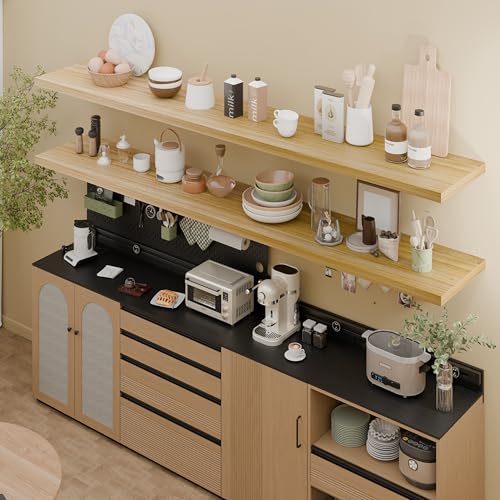Image of IAE Floating Wall Shelves 72 inch,Bathroom Shelf Wall Mounted,Invisible Shelf Floating Kitchen Shelves,Wooden wall Shelving with Brackets for Living Room wall Mounted,Easy Install,Set of 2,Natural