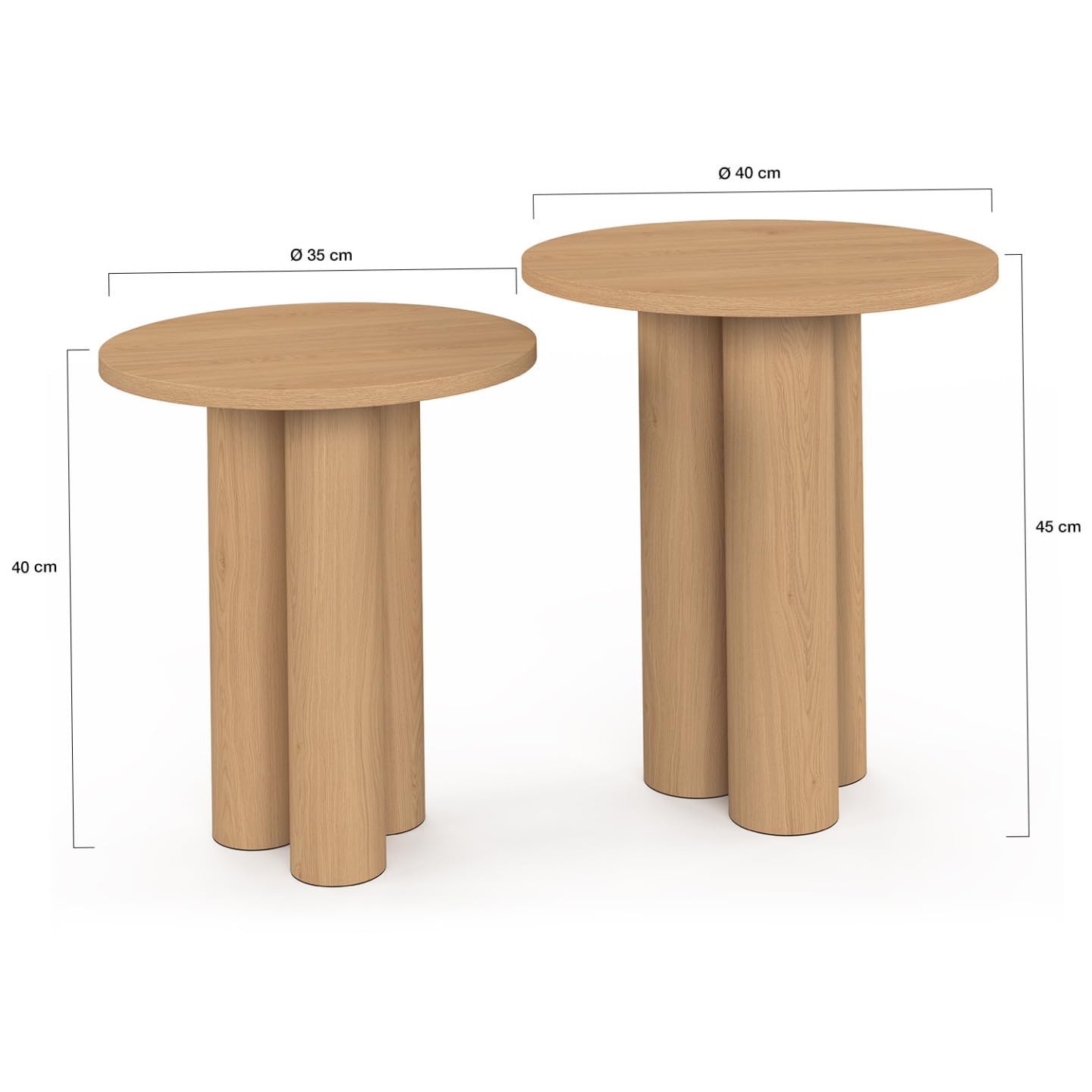 IDMarket - Lot de 2 Tables d'appoint Rondes Eloise 35/40 cm Bois Clair