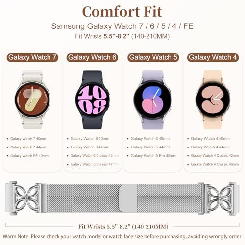 Getino Magnetic Metal Band Compatible with Galaxy Watch 7 Band 6 5 4 FE Active 2 40mm 44mm/Galaxy Watch 5 pro 45mm/Classic, 20mm Floral Dressy Strap for Samsung Watch Bands Women Milanese Mesh Loop by Getino - Image 6