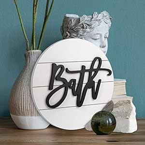 Modern rustic 3d bath signwooden handcrafted shiplap farmhouse bathroom round sign for wall hanging decor for home white  urban country home decor