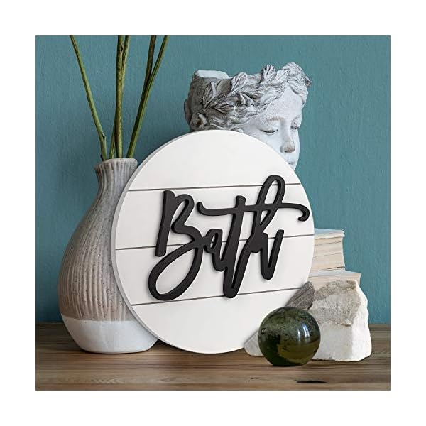 Modern rustic 3d bath signwooden handcrafted shiplap farmhouse bathroom round sign for wall hanging decor for home white  urban country home decor