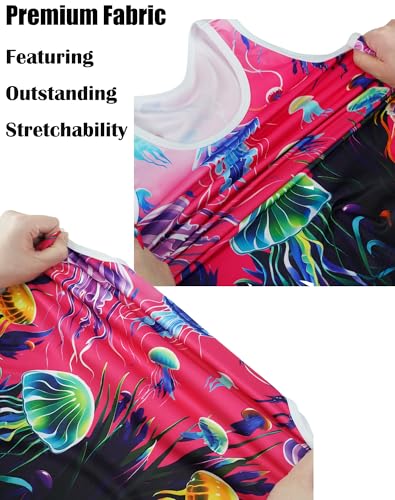 Image of AMYNICE Girls Tank Tops Kids Crewneck Sleeveless Shirts Quick Dry Active Jellyfish Athletic Lightweight Cute Beach Top 2-8T