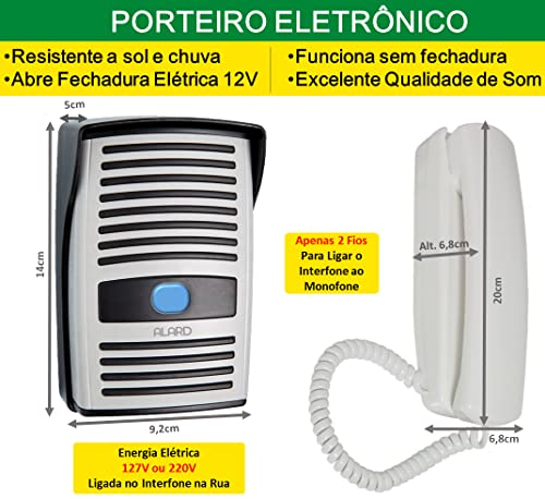 Interfone Porteiro Eletrônico Residencial ALARD Intervox Com Monofone. Faz Acionamento de Qualquer F