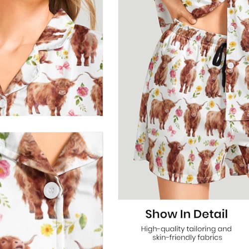 Image of Funny Pajamas for Women Set Print Satin Loungewear Pjs Short Sleeve Button Down Top and Shorts Sets Sleepwear XS-3XL