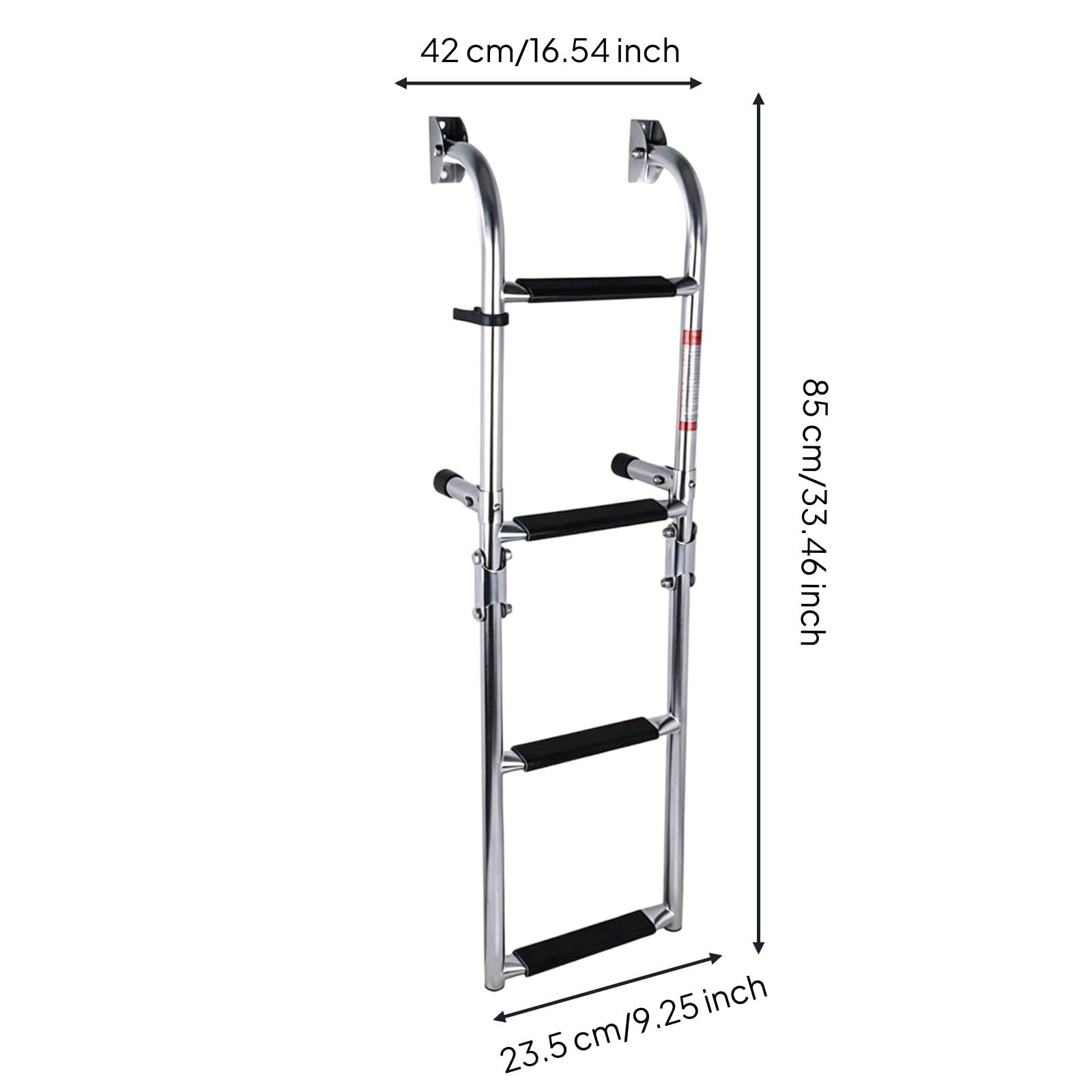 MERIGLARE Échelle Marine Pliable Échelle Bateau Échelle de Pont Échelle de Bain en Acier Inoxydable Montage Latéral Repliable avec Marches Confort et Accès, Échelle Télescopique À 4 Marches