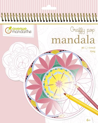 Avenue Mandarine GY027O - Quaderno Graffy pop Mandala 36 pagine pretagliate da colorare (12 motivi x3) 250g, ragazze