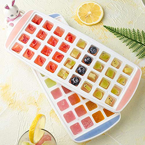 Silicone Ice Cube Trays 36 Cavity Plastic Silicone Mould Maker Reusable Freezer Safe with Removable Lids Easy Pop Best for FreezerBaby Food and Cold Drink Pink and Bule2 Pack