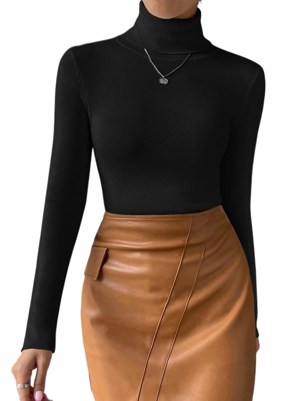 Womens Fall Long Sleeve Turtleneck Winter Sweater Tops Ribbed Knit Sweaters