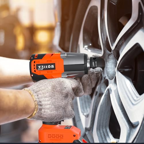 21V Brushless Cordless Impact Wrench Car Repair Wheel Nut Gun 420N.M High Torque Electric Impact Gun Power Wrench Electric Cordless Driver with 4 Sockets, 12 Driver Bits, Battery for Car Home, Orange - Image 8