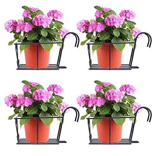 Image of D&V ENGINEERING - Creative in innovation Hanging Flower Pot Holder Railing Potted Plant Stand for Home Balcony Decor - Black,Set Of 4