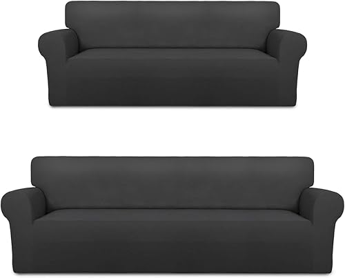 PureFit Funda de sofá de gran tamaño con forro polar, color gris oscuro