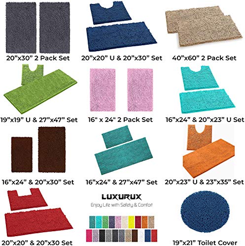 Luxurux Bathroom Rug Set, Super Absorbent Gray Bathroom Rugs Sets 2 Piece Bath Mat Set, Extra-Soft Plush Bath Rugs Shower Mat,1'' Chenille Microfiber Material,(30 X 20 + 23 X 15, Dark Grey) #TOP5