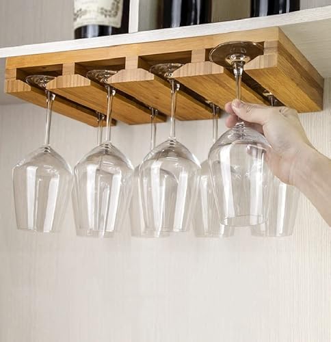 Mateda Bamboo Wine Glass Holder, Under Cabinet Hanging Stemware Display Rack #TOP4