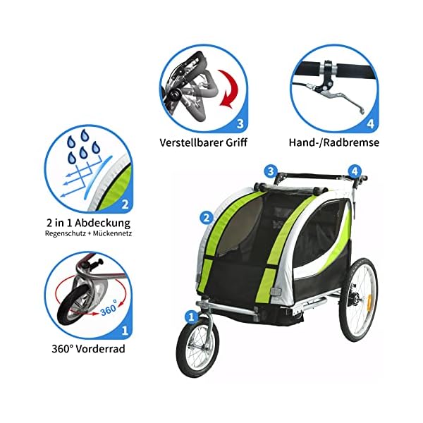 Tiggo Kinderanhänger mit Federung Jogger 2 in 1 Kinderfahrradanhänger Fahrradanhänger Anhänger – Bild 12