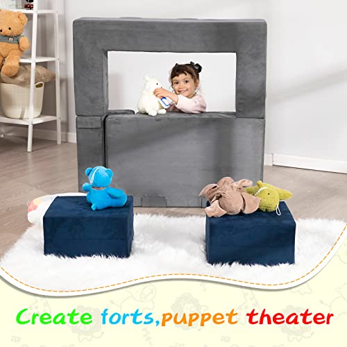 Modular Kids Play Couch, Soft Play Climbing Blocks Convertible Toddlers Sofa and Indoor Playset Foldable Floor Cushion with 2 Ottomans for Playroom Bedroom - Image 5