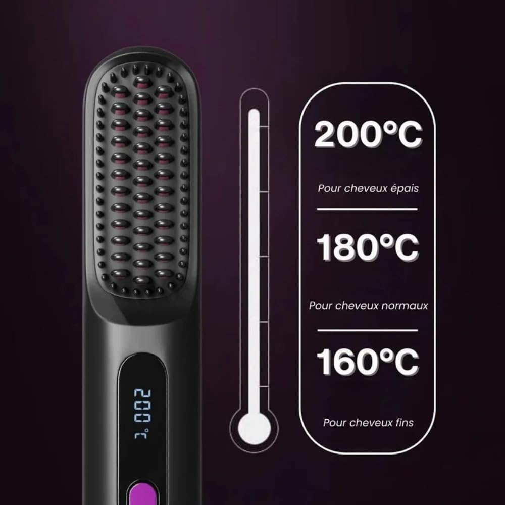 Seykia Brosse à Lisser, 3 réglages de température,Rechargeable USB, avec Écran LED,On peut l'emporter partout avec soi, pour les voyages