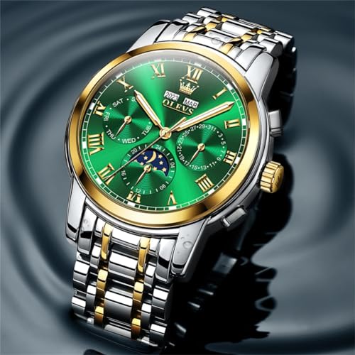 Image of OLEVS Watches for Men Stainless Steel Dress Men Watch with Date Big Face Chronograph Waterproof Luxury Fashion Watch Blue /Black /Gold /Green /Silver Face Relojes para Hombres
