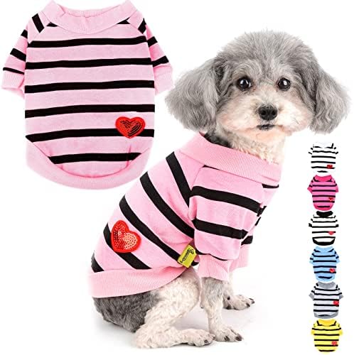 Zunea Dog Shirts for Small Dogs Summer Basic T-Shirt Striped Puppy Clothes Sequins Love Heart Sweatshirt Soft Cotton Short Sleeve Tee Shirt Pet Girl Boy Clothing Pullover Chihuahua Apparel Pink S