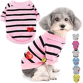 Zunea Dog Shirts for Small Dogs Summer Basic T-Shirt Striped Puppy Clothes Sequins Love Heart Sweatshirt Soft Cotton Short Sleeve Tee Shirt Pet Girl Boy Clothing Pullover Chihuahua Apparel Pink S