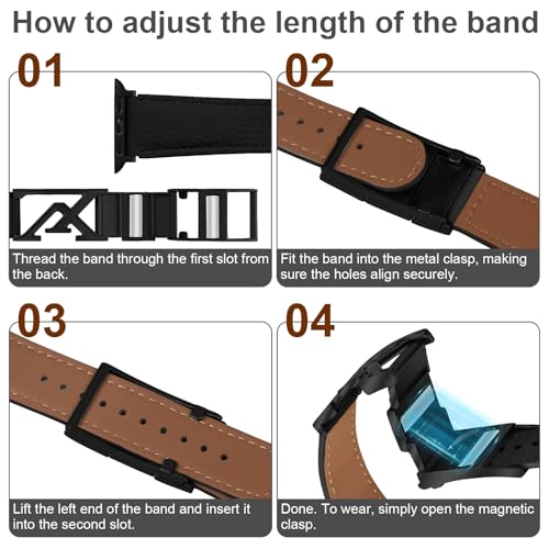 Image of Leather Magnetic Band Compatible with Apple Watch Bands 38mm 40mm 41mm 42mm 44mm 45mm 46mm 49mm, Top Grain Genuine Leather iWatch band, Designer Dressy Luxury Strap for Women Men