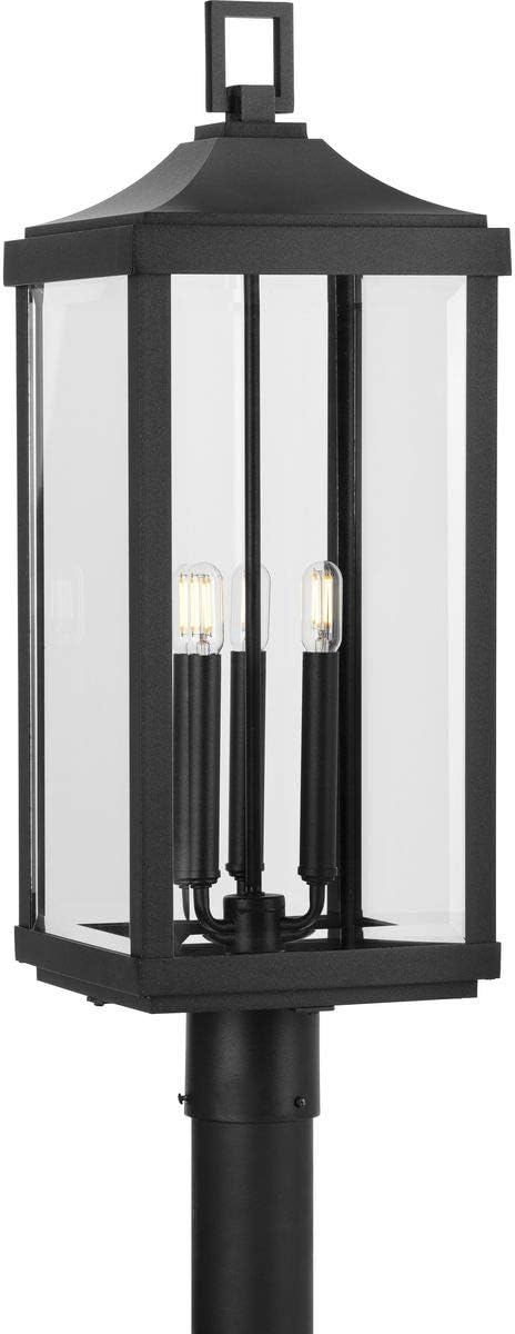 Progress Lighting Gibbes Street Collection 3-Light Clear Beveled Glass New Traditional Outdoor Post Lantern Light Textured Black,26.88x9.50x9.50