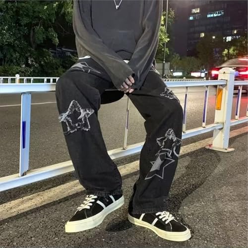 Baggy Jeans Men Graphic Star Frayed Wide Leg Denim Pants Relaxed Fit Streetwear for Skater Jeans Y2k2