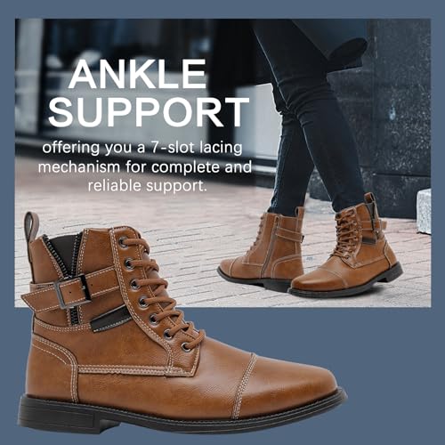 Image of AMAPO Men Oxford Boots, Buckle Dress Boot, Casual Men Boots Lace-Up Side Zipper