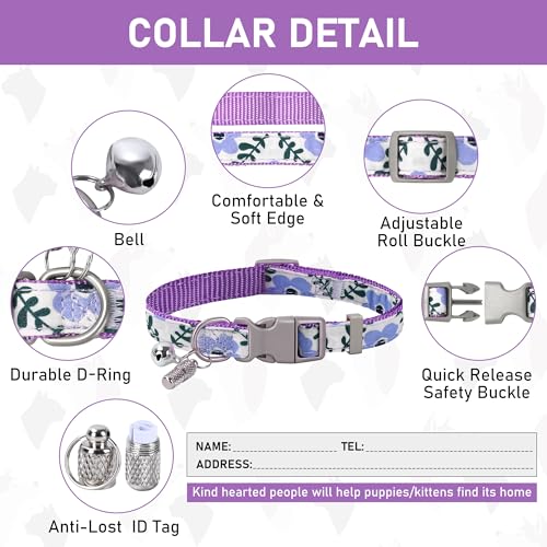 GAMUDA Small Dog Harness Collar and Leash Set, Step in No Chock No Pull Soft Mesh Adjustable Dog Vest Harnesses Plaid Reflective for Dogs Puppy Cats Kitten Rabbit (Purple Flower, XS)
