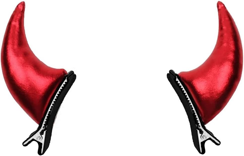 ANIUHL 2 Pairs Red Devil Horns Barrettes Demon Alligator Clips Glitter Hair Clip Halloween Dress Cosplay Costume Accessories - Image 3