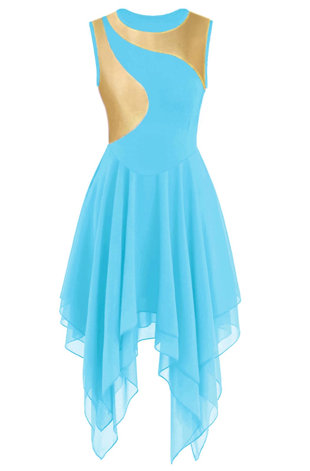 yrsZX Women's Praise Dance Dress Tunic Irregular Flowy Skirt Sleeveless Worship Liturgical Lyrical Dance Costume