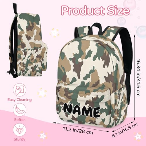 Personalized Camo Travel Backpack for Men Women, 16 Inch Forest Colors Waterproof Lightweight Custom Backpack with Name for Work Travel Hiking3