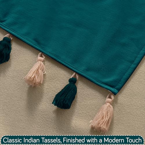 Image of HOKIPO Sofa Cover Mat with Tassel for 1 /2 /3 Seater & L Shape Sofa | DIY Sofa Cover Set | Dyed Holland Velvet | 'TasselTone Series' 70(W) x 60(L) cm |Teal (IN-1104-TL)
