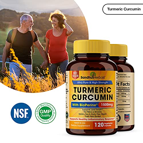 Turmeric Curcumin With Black Pepper Extract 1500Mg Highest Potency High Absorption Joint & Healthy Inflammatory Support With 95% Curcuminoids 120 Veggi Capsules (120 Count) #TOP7