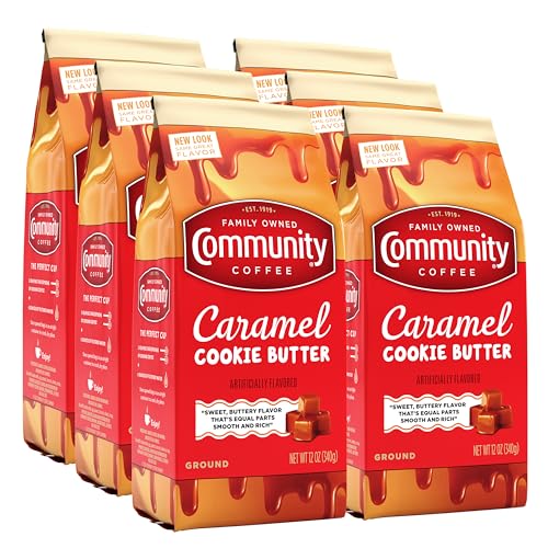 Community Coffee Caramel Cookie Butter Flavored 72 Ounces, Medium Roast Ground Coffee, 12 Ounce Bag (Pack of 6)
