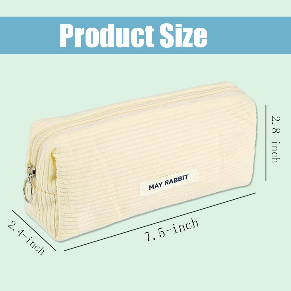 Topfunyy Cute Pencil Case Beige Corduroy Student Large Pen Pouch Bag Cosmetic Bag Office Stationery Organizer for Teenage Boys Girls - Image 3