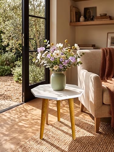 Image of Modern Octagon Side Table with 3 Wooden Legs, Minimalist End Table /Coffee Table for Living Room, Bedside Nightstand for Bedroom, Balcony & Small Spaces