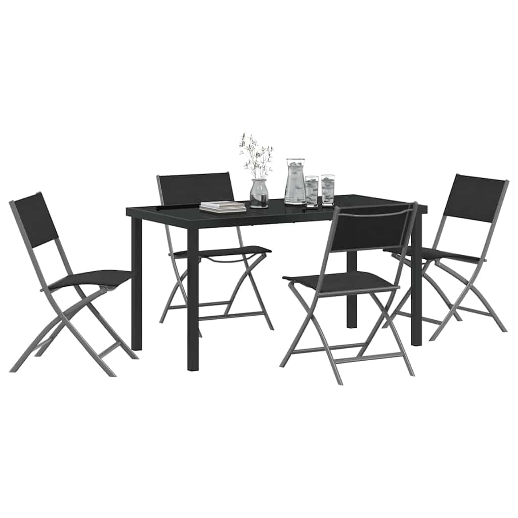 Ensemble de salle à manger pour jardin réglable en hauteur et pliable noir moderne
