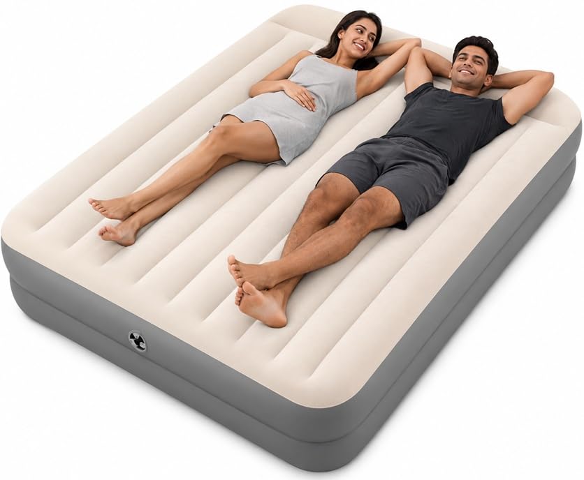 Toy Imagine Inflatable Air Mattress – Queen Size (Inflated Dimensions: 60" x 80" x 10") | Durable, Comfortable, and Portable for Camping, Travel, and Home Use (Beige and Grey)-image-22
