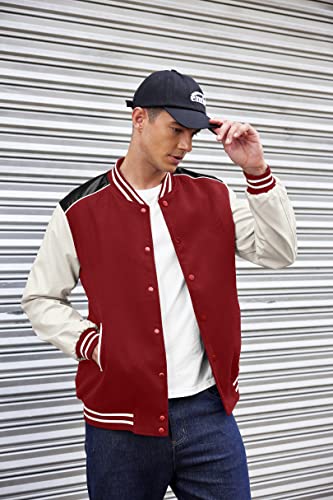 Image of COOFANDY Mens Varsity Jacket Casual Leather Sleeve Baseball Letterman Bomber Jacket Coat