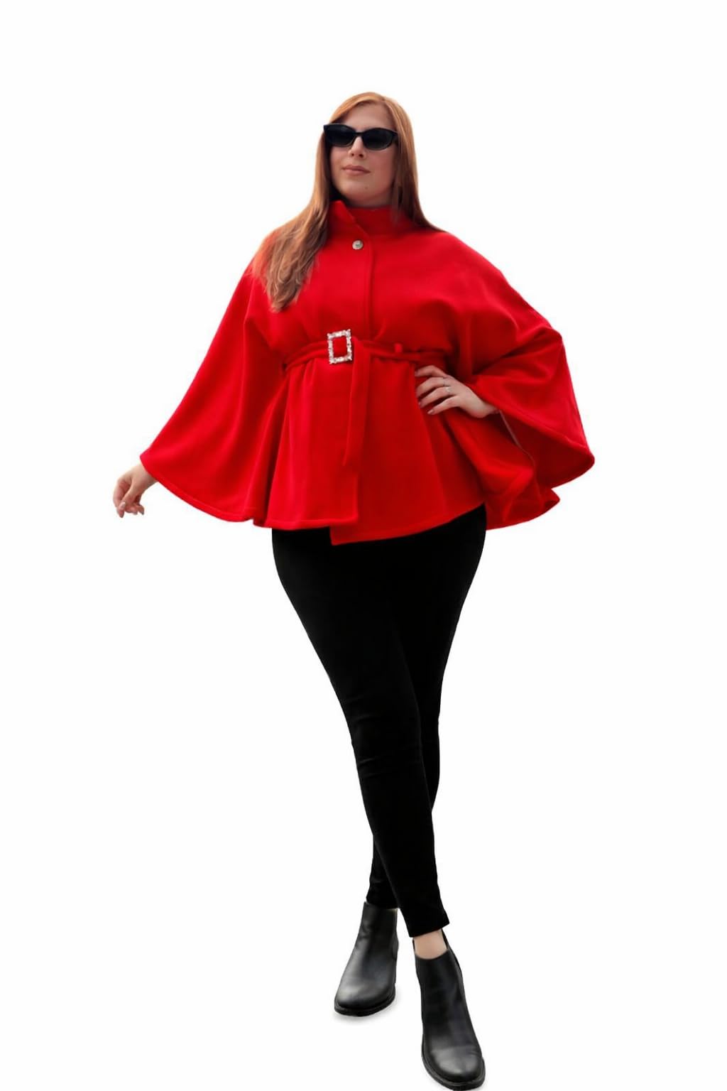 lakhina couture Women Red Fleece Wool Overcoat with Belt Western Winter Overcoat Stand Collar Neck Full Sleeve Dry Clean Only-picture-44