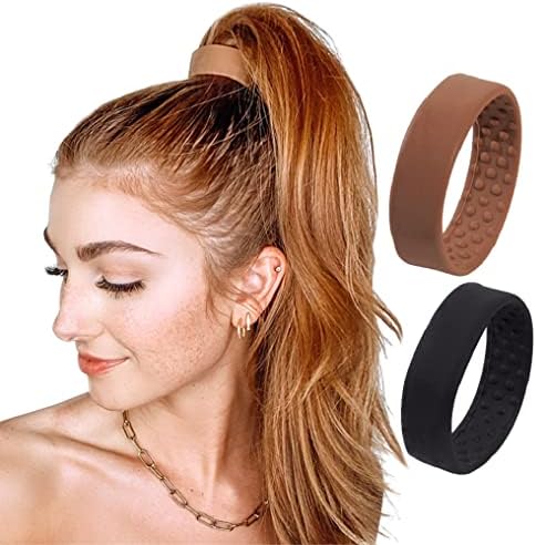 PONY-O Revolutionary Hair Tie Alternative Ponytail Holders - 2 Pack Black and Copper Original Patented Hair Styling Accessories - Medium PONY-O for Fine to Normal Hair or Slightly Thick Hair