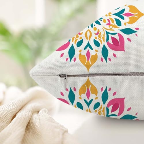 Housse coussin exterieur imperméable rose motif bohème double face