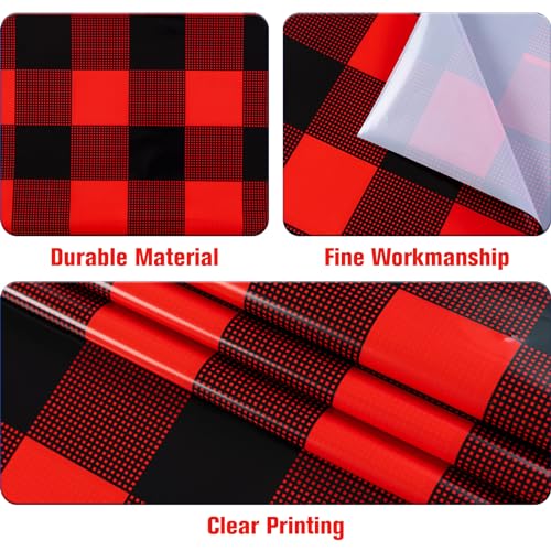 Image of Kesfey 3 Packs Buffalo Check Plaid Table Cloth 54 x 108 Inches Red and Black Gingham Christmas Party Tablecloth Winter Plastic Checkered Tablecover for Dinner Picnic
